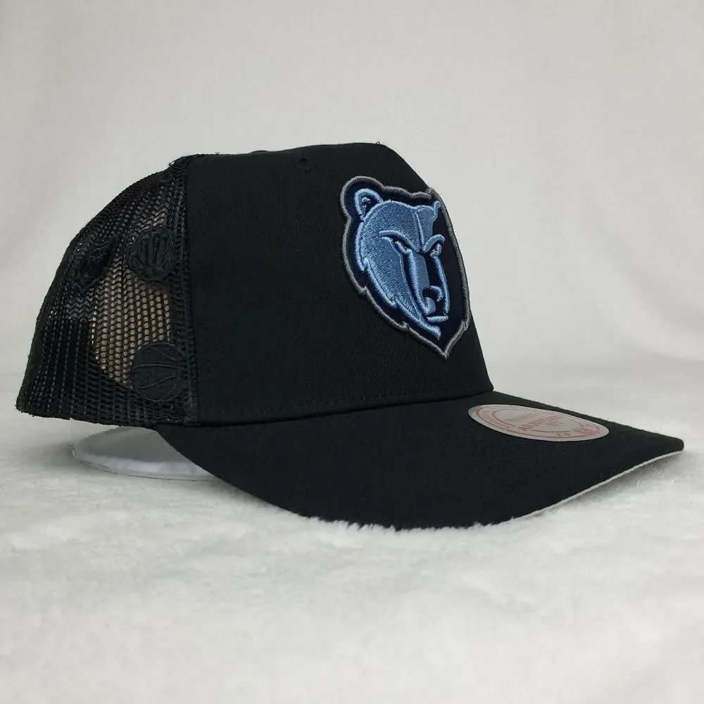 Memphis Grizzlies Mitchell & Ness Trucker Snapback Hat Cap 3D Logo Black‎ NWT